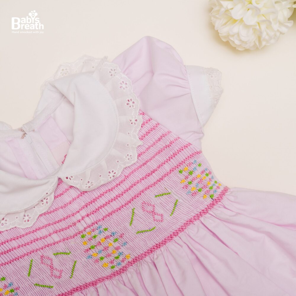 Traditional shoulder smock dress in pink - Image 2