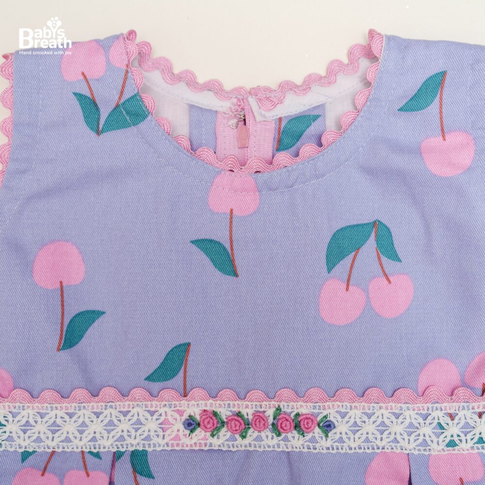 Lavender cherries embroidered box pleats dress - Image 2