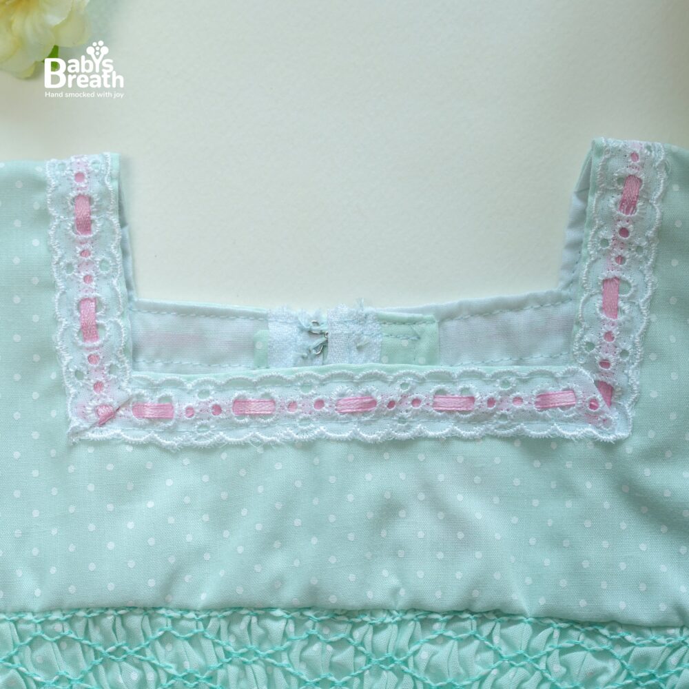 Pista green smocked polka dress - Image 4