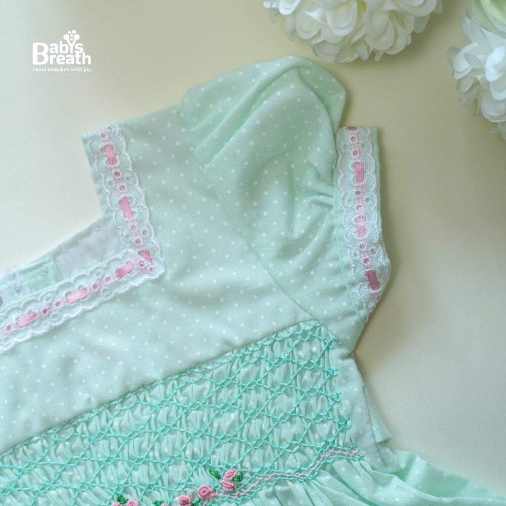 Pista green smocked polka dress - Image 2