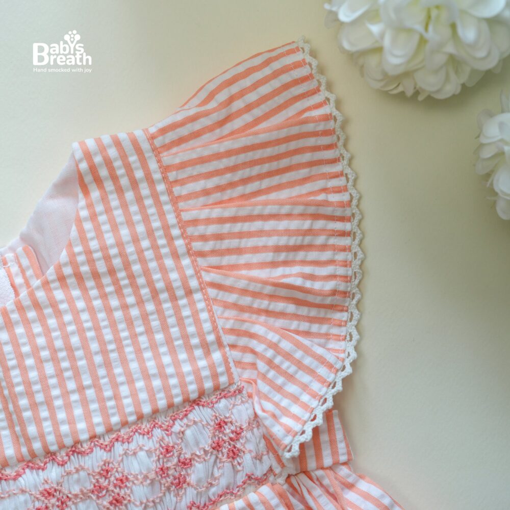 Peach Searsucker stripes smock dress - Image 2