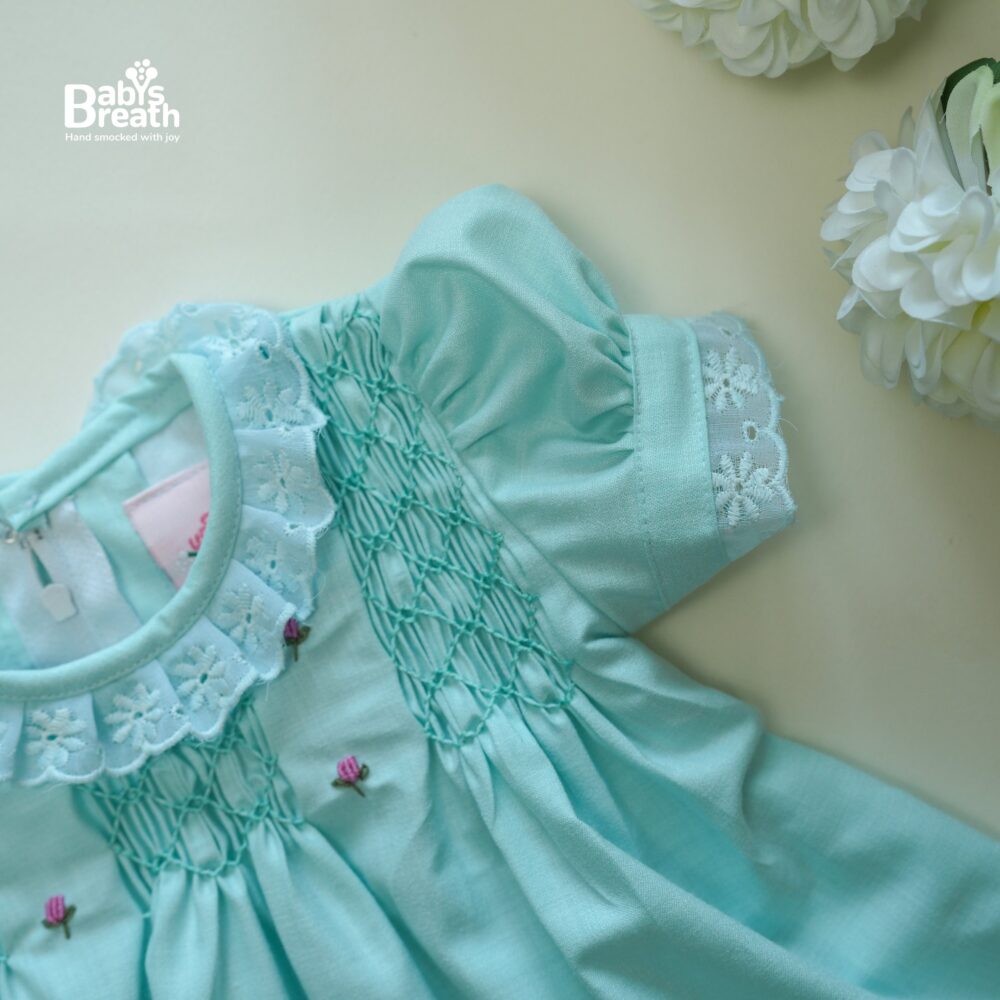 Blue green linen smock dress - Image 2