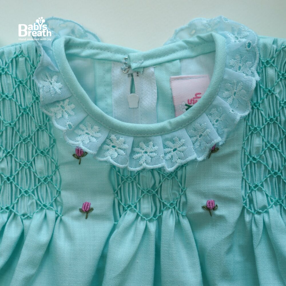 Blue green linen smock dress - Image 3